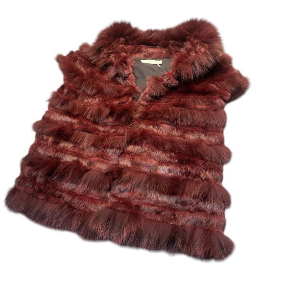 Tory Burch Blaire Burgundy Rabbit & Fox Fur Vest Size Large - Picture 3 of 9